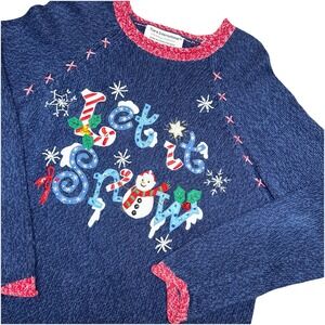 Vintage 90's Tiara International Blue Let It Snow Knit Christmas Sweater Women S
